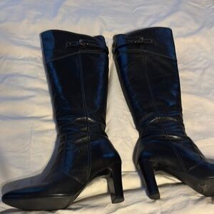 J. Crew Black Leather Mid-Calf Heeled Boots
